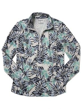 {Tommy Bahama} White Blue Long Sleeve Mock Neck Quarter Zip Pullover WAT28